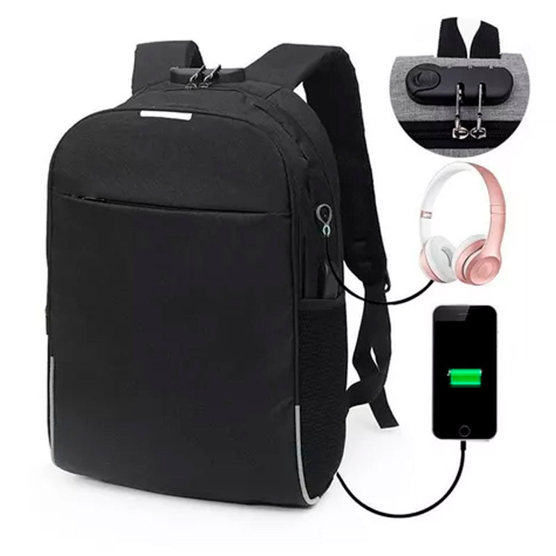 Mochila Impermeável 25L com Cadeado de Senha, Saída para Fone e PowerBank com Porta USB