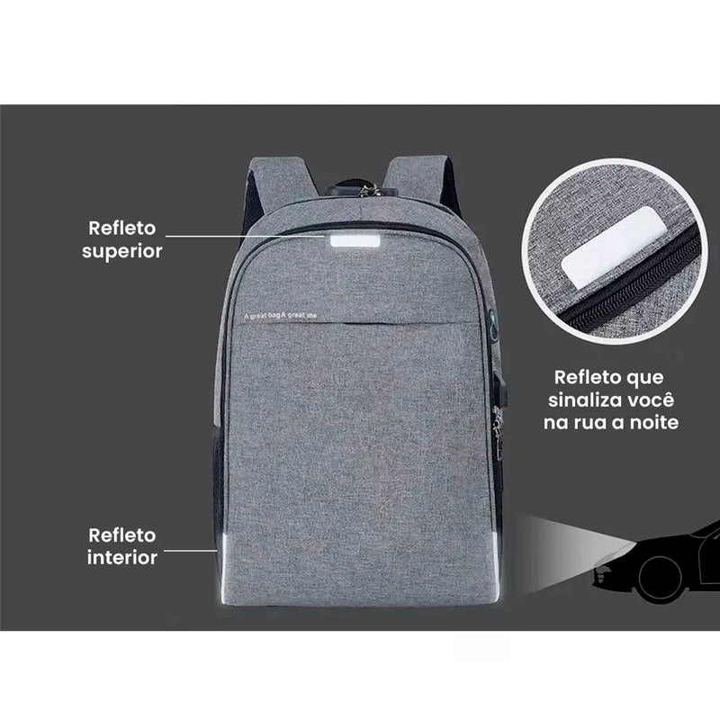 Mochila Impermeável 25L com Cadeado de Senha, Saída para Fone e PowerBank com Porta USB