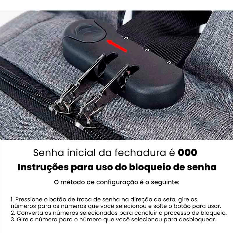 Mochila Impermeável 25L com Cadeado de Senha, Saída para Fone e PowerBank com Porta USB