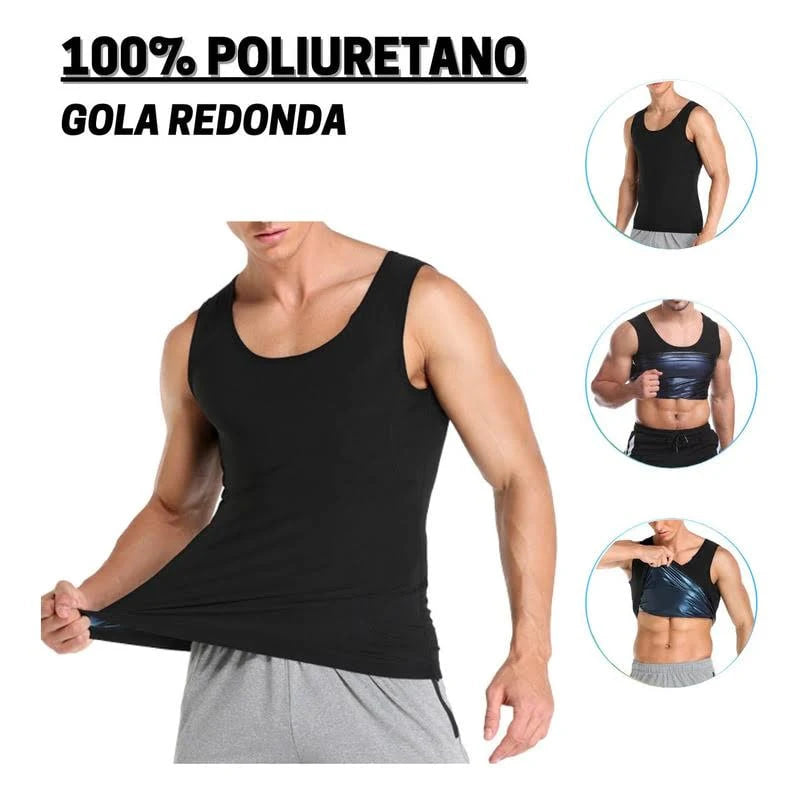 Camiseta Colete Treinador de Corpo masculina Neoprene de compressão Emagrecimento Sauna Cintura Postura Efeito Sauna (Queima gordura)